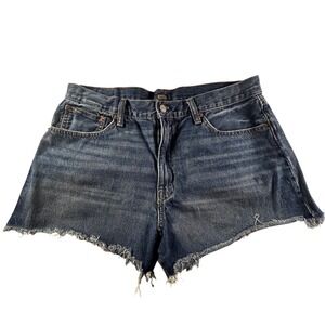 Polo Ralph Lauren Women Blue Denim Cutoff Shorts Distressed Frayed Hem Size 32